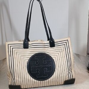 Tory Burch Ella  Striped Black/ Cream Tote